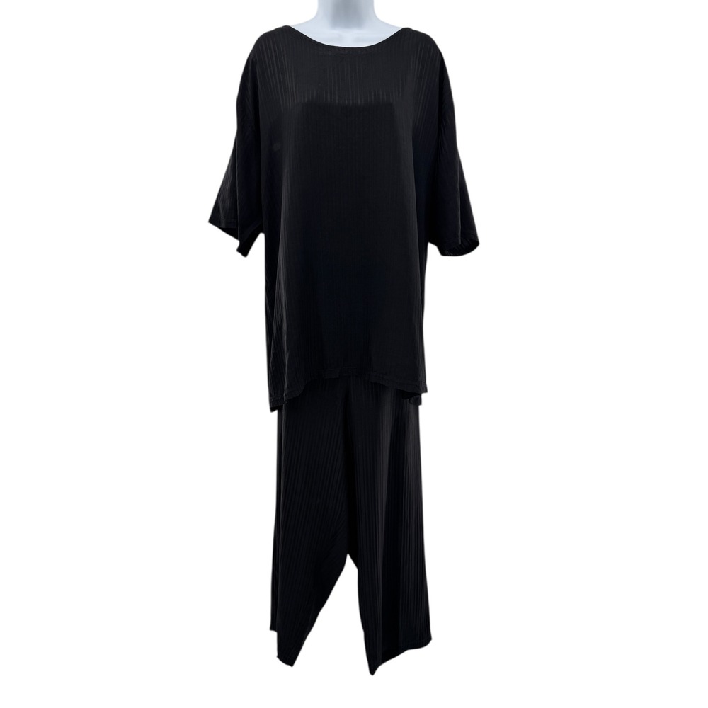 Tom Tom California Black Pleated 2 Piece Set Bemberg Lounge Outfit Made in USA L